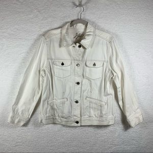 J. Jill Women's M White Cotton Denim Jean Jacket Metal‎ Buttons Pockets. 
4281